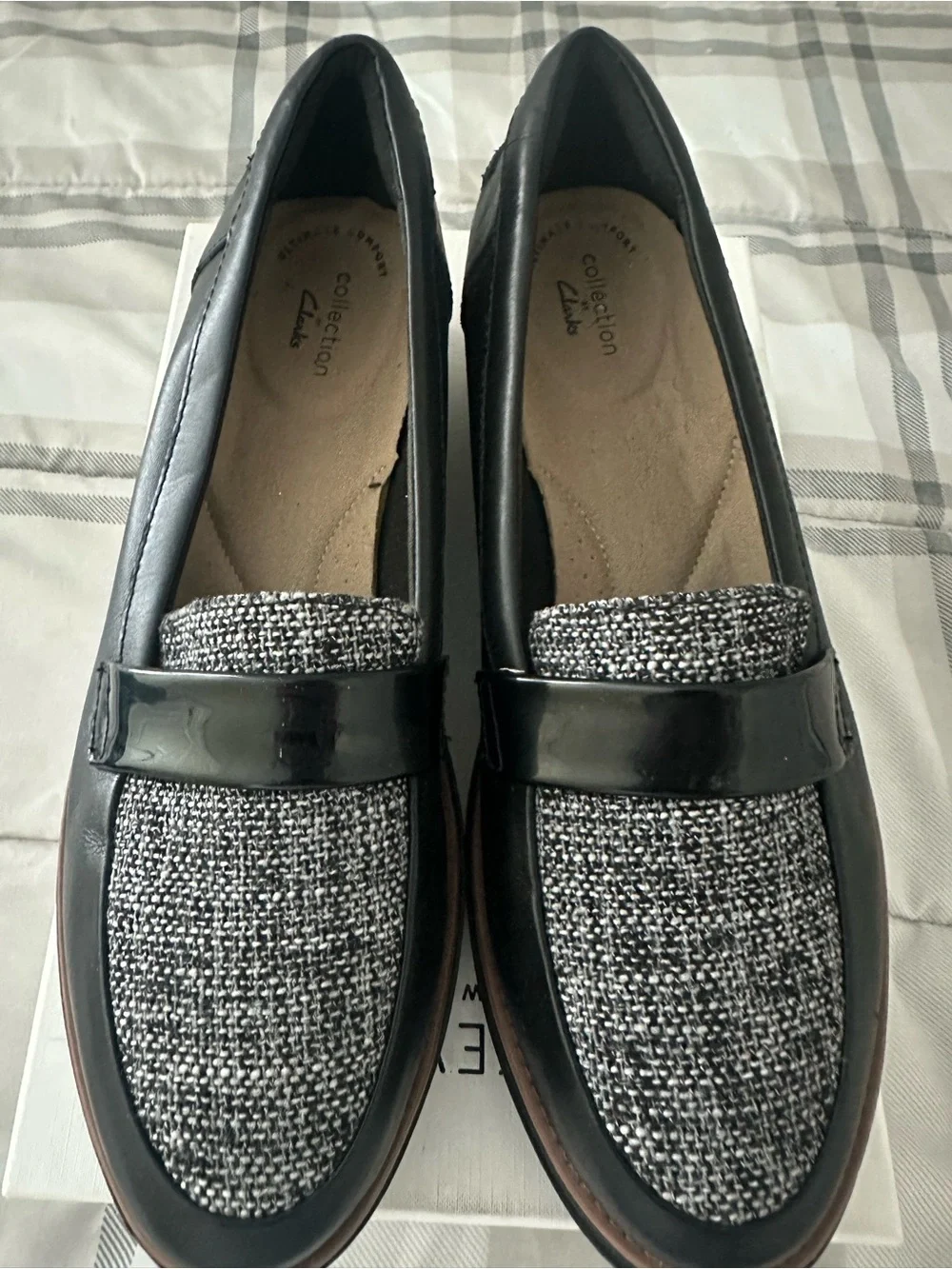 Clarks Black & Gray Tweed Penny Loafers - Picture 6 of 6